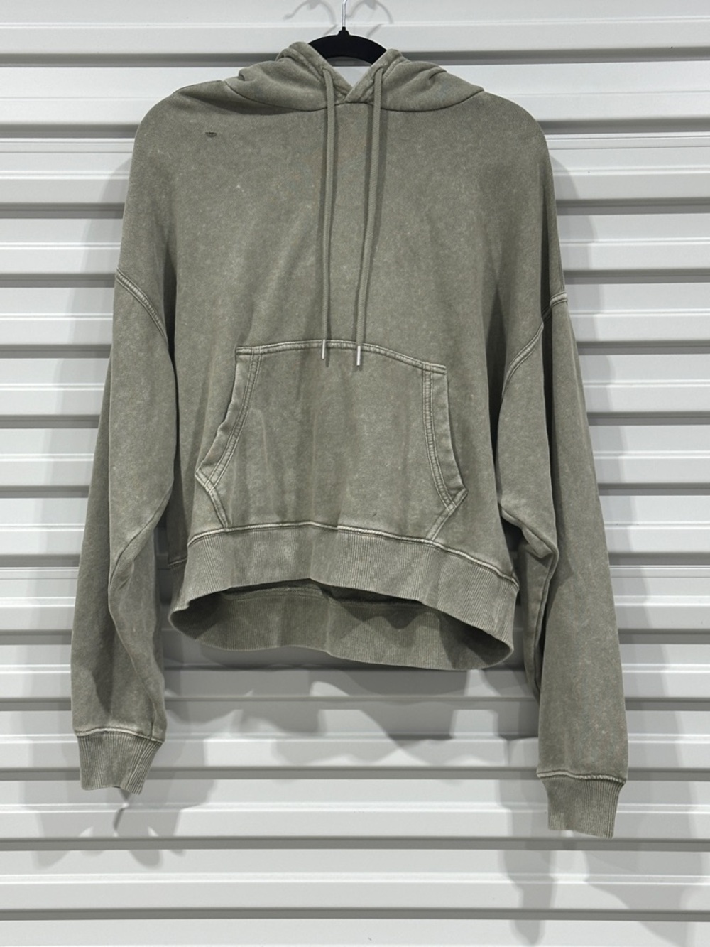 aerie Olive Green Washed Cropped Hoodie